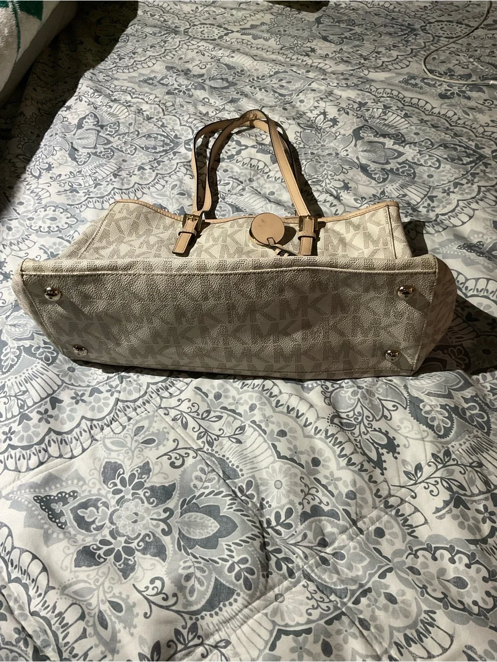 Michael Kors Cream & Tan MK Monogram Tote